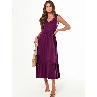 Sleeveless V Neck Casual Maxi Dress for Women