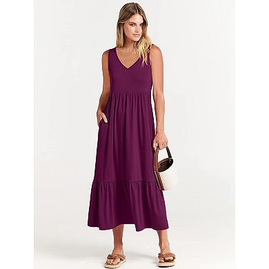 Sleeveless V Neck Casual Maxi Dress for Women