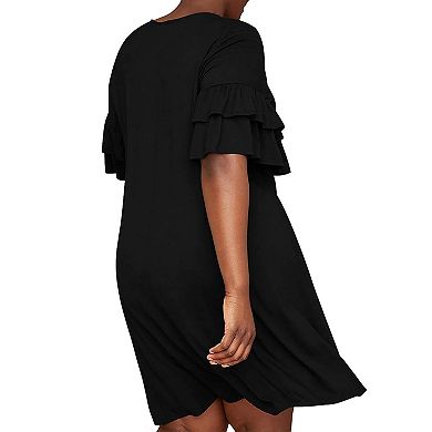 Womens Ruffle Sleeve Jersey Knit Plus Size Casual Swing Dress With Pocket