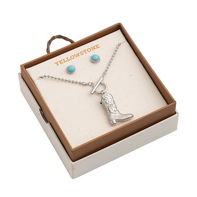 Yellowstone Silver-Tone Boot Pendant Necklace & Stud Earring Set