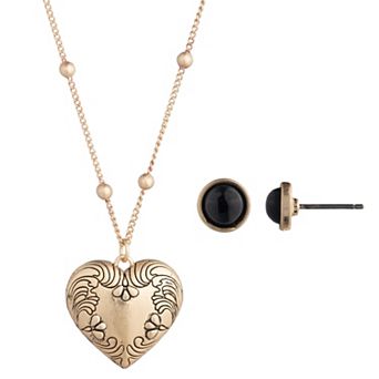 Yellowstone Gold-Tone Heart Pendant Necklace & Stud Earring Set