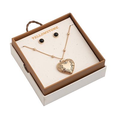 Yellowstone Gold-Tone Heart Pendant Necklace & Stud Earring Set