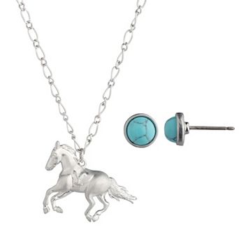 Yellowstone Silver-Tone Horse Pendant Necklace & Stud Earring Set
