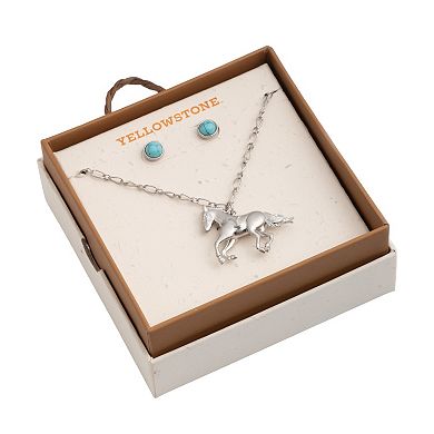 Yellowstone Silver-Tone Horse Pendant Necklace & Stud Earring Set