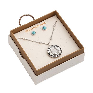 Yellowstone Silver-Tone Horseshoe Pendant Necklace & Stud Earring Set