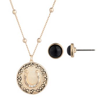 Yellowstone Gold-Tone Horseshoe Pendant Necklace & Stud Earring Set
