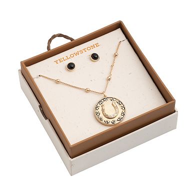Yellowstone Gold-Tone Horseshoe Pendant Necklace & Stud Earring Set