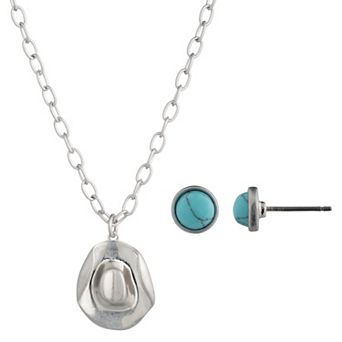 Yellowstone Silver-Tone Cowboy Hat Pendant Necklace & Stud Earring Set