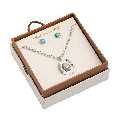 Yellowstone Silver-Tone Cowboy Hat Pendant Necklace & Stud Earring Set