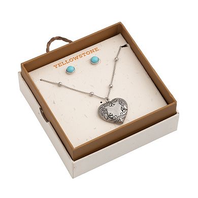 Yellowstone Silver-Tone Heart Pendant Necklace & Stud Earring Set