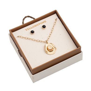 Yellowstone Gold-Tone Cowboy Hat Pendant Necklace & Stud Earring Set