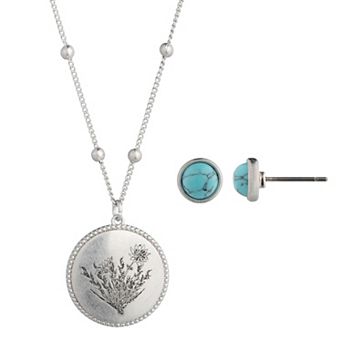Yellowstone Silver-Tone Wildflower Pendant Necklace & Stud Earring Set