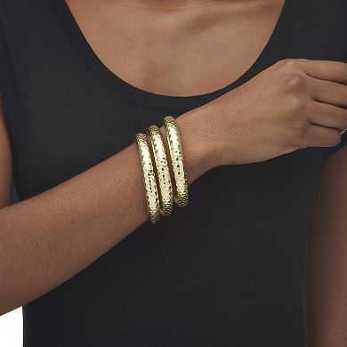 PalmBeach Jewelry Yellow Goldtone Hammered 3-Piece Bangle Bracelet Set 8.5"