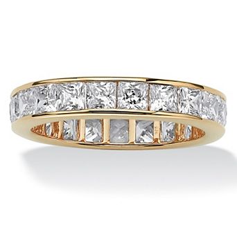 PalmBeach Jewelry 5.29 TCW Princess-Cut Cubic Zirconia 18k Gold-plated Silver Eternity Ring
