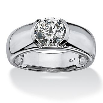 PalmBeach Jewelry Men's 2 TCW Semi-Bezel-Set Cubic Zirconia Platinum-plated Sterling Silver Ring