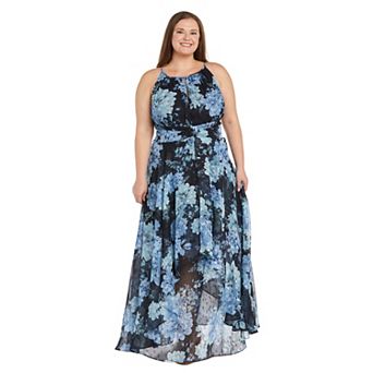 Plus Size R&M Richards Long Halter Floral Printed Chiffon Dress