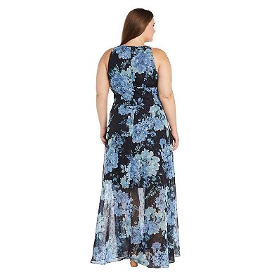 Plus Size R&M Richards Long Halter Floral Printed Chiffon Dress