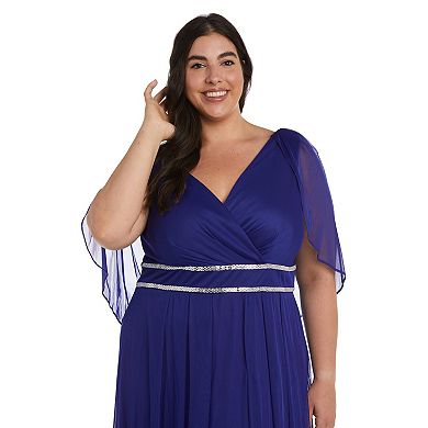 Plus Size R&M Richards Rhinestone Waist Pleated Dress