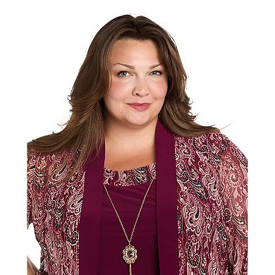 Plus Size R&M Richards Metallic Thread Printed Mesh Jacket & Dress Set