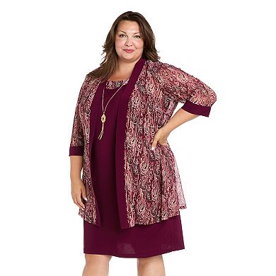 Plus Size R&M Richards Metallic Thread Printed Mesh Jacket & Dress Set