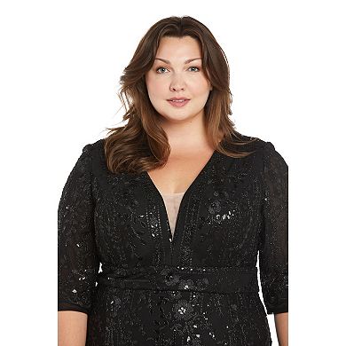Plus Size R&M Richards Floral Embroidered Evening Gown