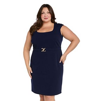 Plus Size R&M Richards Short Belted Sheath Dress