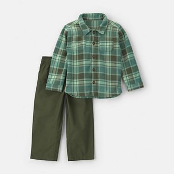Baby Boy Carter's 2 pc Button Front Plaid Fleece Shacket & Pants Set