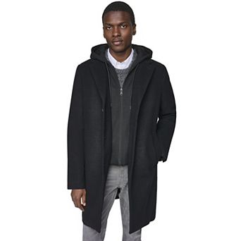 Men's Kenneth Cole Reaction Faux Wool Coat with Hooded Bib