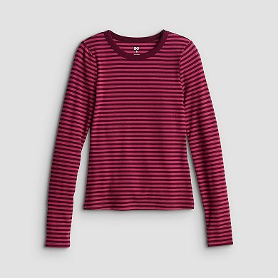 Juniors' SO® Long Sleeve Rib Crew Top