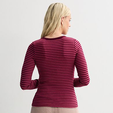 Juniors' SO® Long Sleeve Rib Crew Top