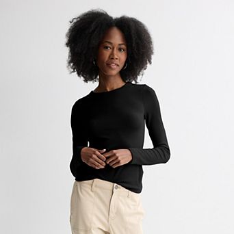 Juniors' SO® Long Sleeve Rib Crew Top
