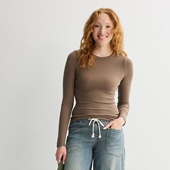 Juniors' SO® Long Sleeve Rib Crew Top