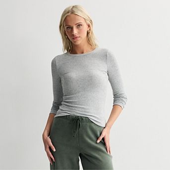 Juniors' SO® Long Sleeve Rib Crew Top