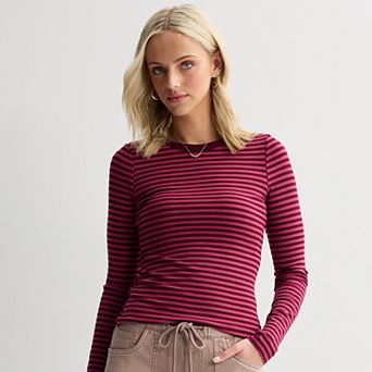 Juniors' SO® Long Sleeve Rib Crew Top