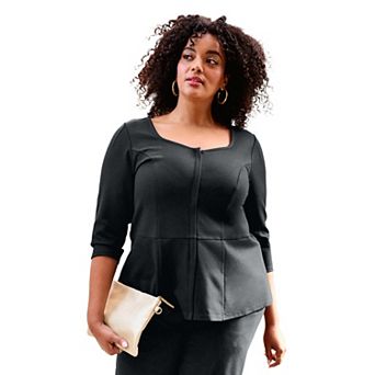 Avenue Women's Plus Size Ponte Zip Front Top