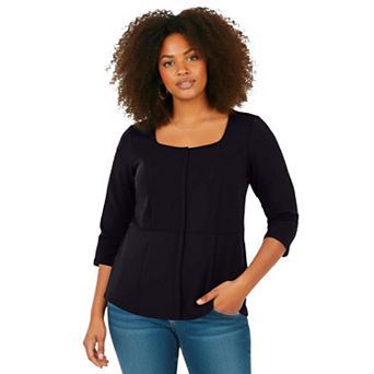 Avenue Women's Plus Size Ponte Zip Front Top