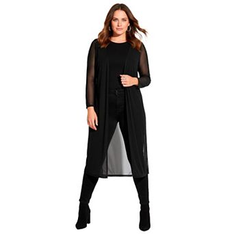 Avenue Women's Plus Size Long Sleeve Mesh Duster