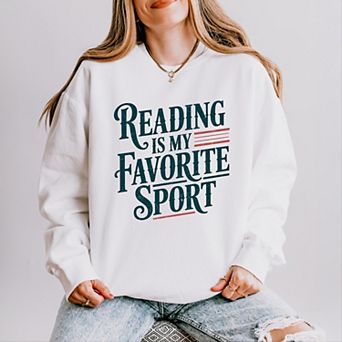 Reading Is My Favorite Sport Stripes - Women's Lightweight Garment Dyed Sweatshirt