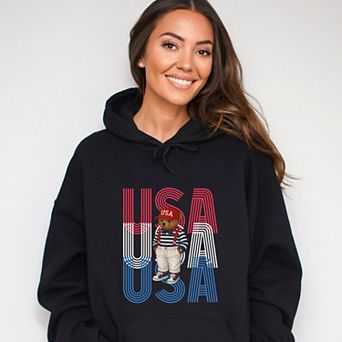 USA Stacked Bear Suspenders - Women's Graphic Hoodie