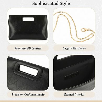AKSZRI Women's PU Leather Evening Clutch with Chain - Elegant Handbag for Wedding, Cocktail & Prom