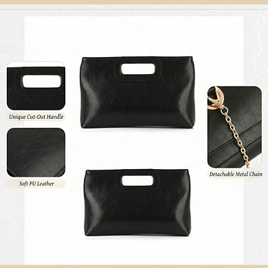 AKSZRI Women's PU Leather Evening Clutch with Chain - Elegant Handbag for Wedding, Cocktail & Prom