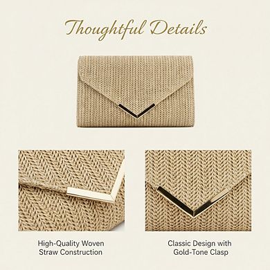 AKSZRI Women's Straw Raffia Clutch - Woven Rattan Summer Evening Bag for Beach, Wedding & Vacation