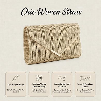 AKSZRI Women's Straw Raffia Clutch - Woven Rattan Summer Evening Bag for Beach, Wedding & Vacation