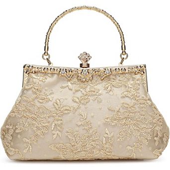 AKSZRI Women's Vintage Floral Clutch - Embroidered Lace Evening Bag for Formal & Wedding Events