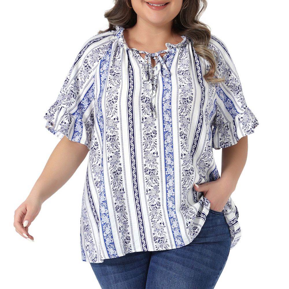 Women's Plus Size Top V Neck Short Sleeve Floral Print Summer Shirt ...