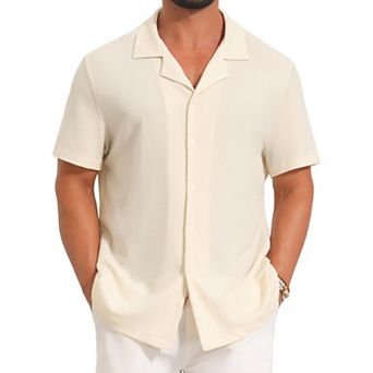 Camp Collar Shirt for Men's Casual Button Down Short Sleeve Hollow See Through Shirts