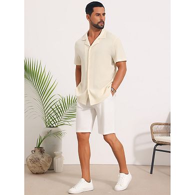 Camp Collar Shirt for Men's Casual Button Down Short Sleeve Hollow See Through Shirts