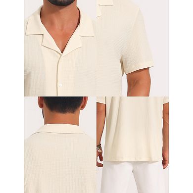 Camp Collar Shirt for Men's Casual Button Down Short Sleeve Hollow See Through Shirts