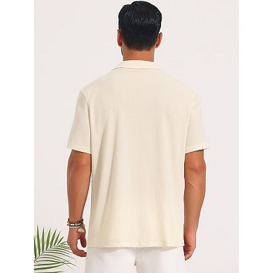 Camp Collar Shirt for Men's Casual Button Down Short Sleeve Hollow See Through Shirts