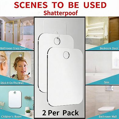 Shatterproof 2-Pack Bathroom Mirror, 10.7x8" Size, Fogless, Safe for Kids